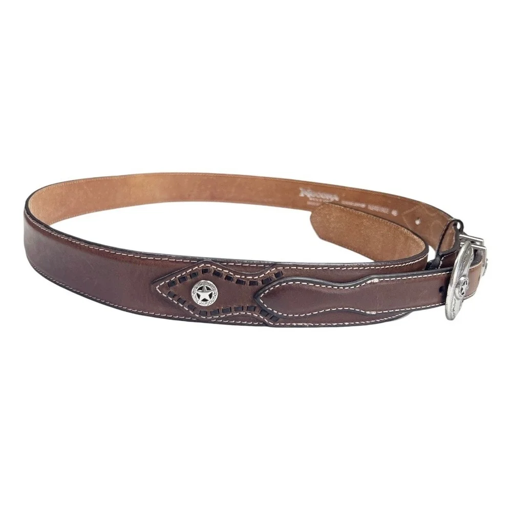 Nocona Ranger Leather Belt Brown Western‎ Cowboy Star Conchos Mens Size 46